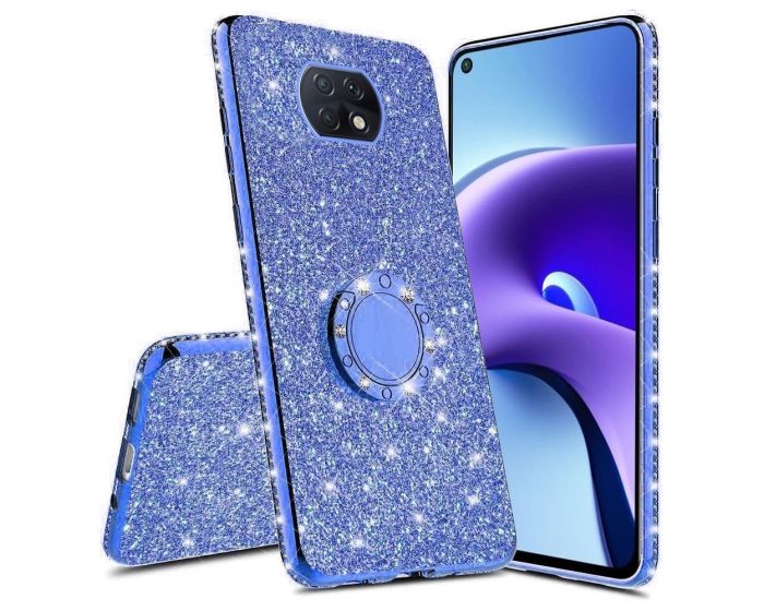 Diamond Ring Case με Electro Bumper και Glitter - Blue (Xiaomi Redmi Note 9T 5G)
