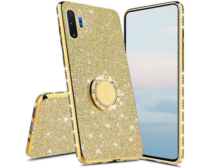 Diamond Ring Case με Electro Bumper και Glitter - Gold (Samsung Galaxy Note 10 Plus)