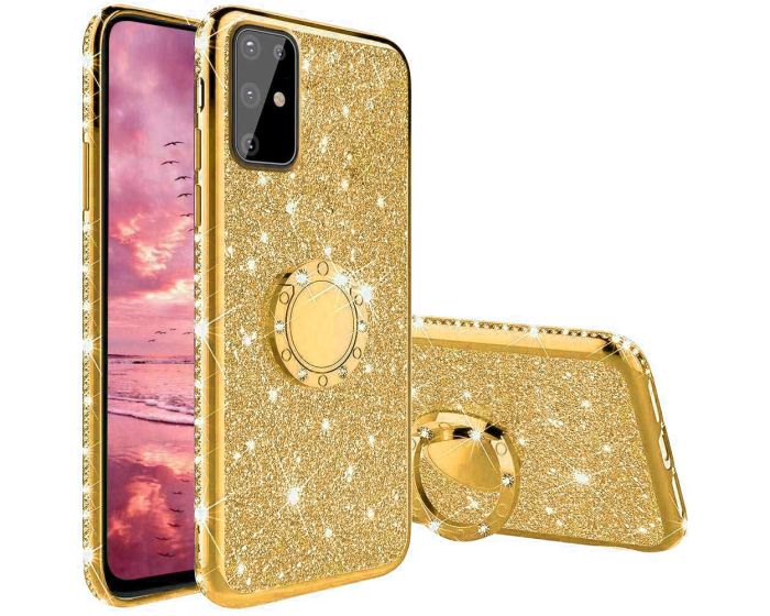 Diamond Ring Case με Electro Bumper και Glitter - Gold (Samsung Galaxy A51)