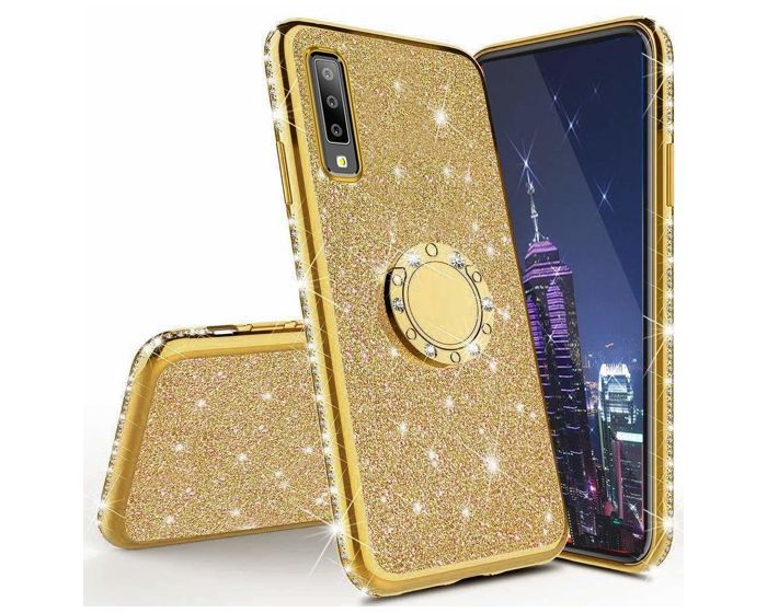 Diamond Ring Case με Electro Bumper και Glitter - Gold (Samsung Galaxy A7 2018)