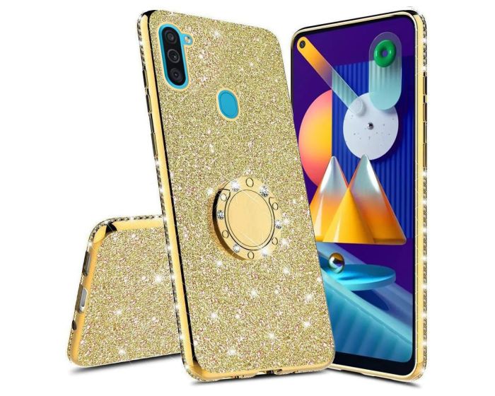 Diamond Ring Case με Electro Bumper και Glitter - Gold (Samsung Galaxy M11)