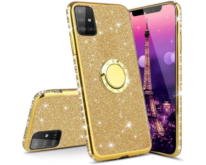 Diamond Ring Case με Electro Bumper και Glitter - Gold (Samsung Galaxy S10 Lite)