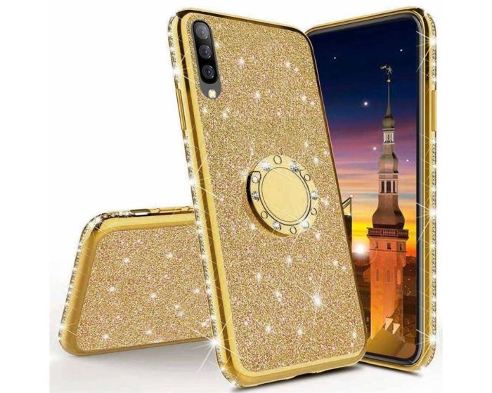 Diamond Ring Case με Electro Bumper και Glitter - Gold (Huawei Y6P)