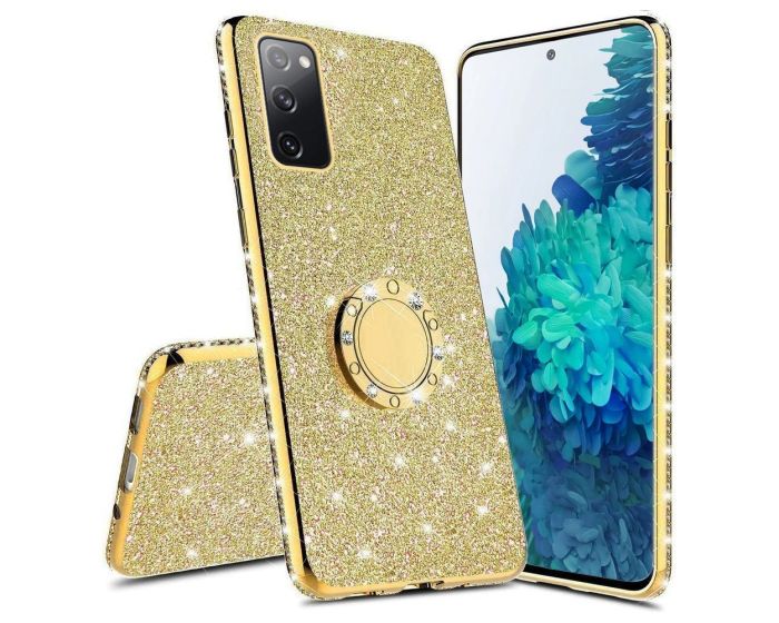 Diamond Ring Case με Electro Bumper και Glitter - Gold (Samsung Galaxy S20 FE)