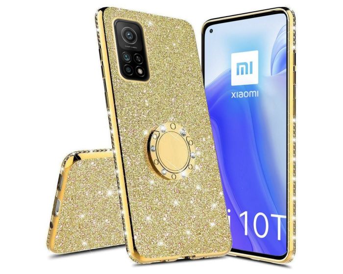 Diamond Ring Case με Electro Bumper και Glitter - Gold (Xiaomi Mi 10T 5G / 10T Pro 5G)