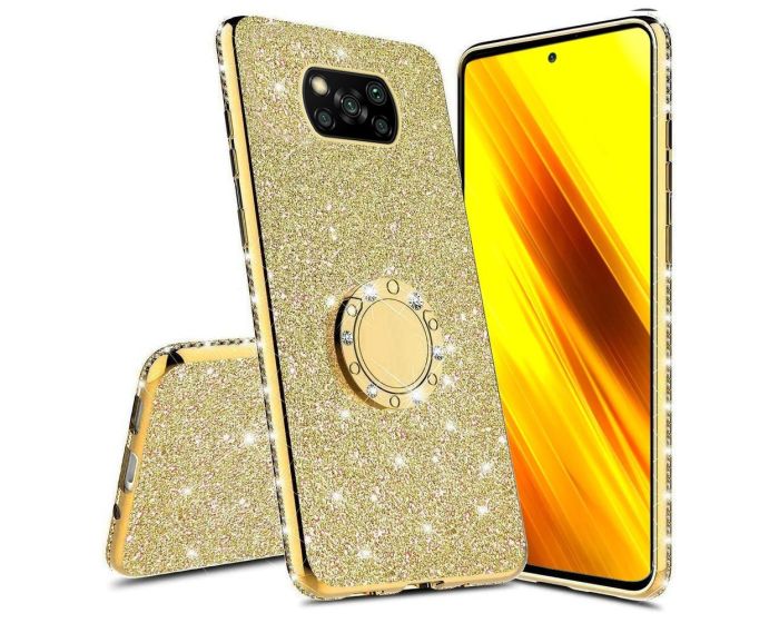 Diamond Ring Case με Electro Bumper και Glitter - Gold (Xiaomi Poco X3 NFC / X3 Pro)