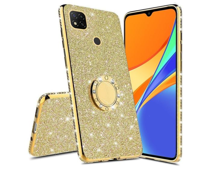 Diamond Ring Case με Electro Bumper και Glitter - Gold (Xiaomi Redmi 9C)