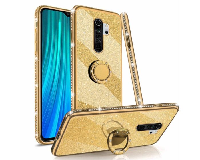 Diamond Ring Case με Electro Bumper και Glitter - Gold (Xiaomi Redmi Note 8 Pro)