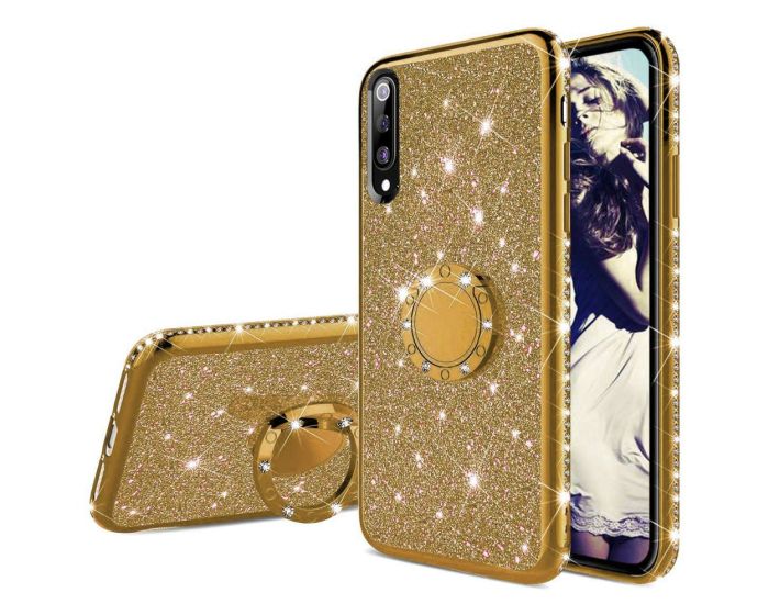 Diamond Ring Case με Electro Bumper και Glitter - Gold (Xiaomi Redmi Note 8)