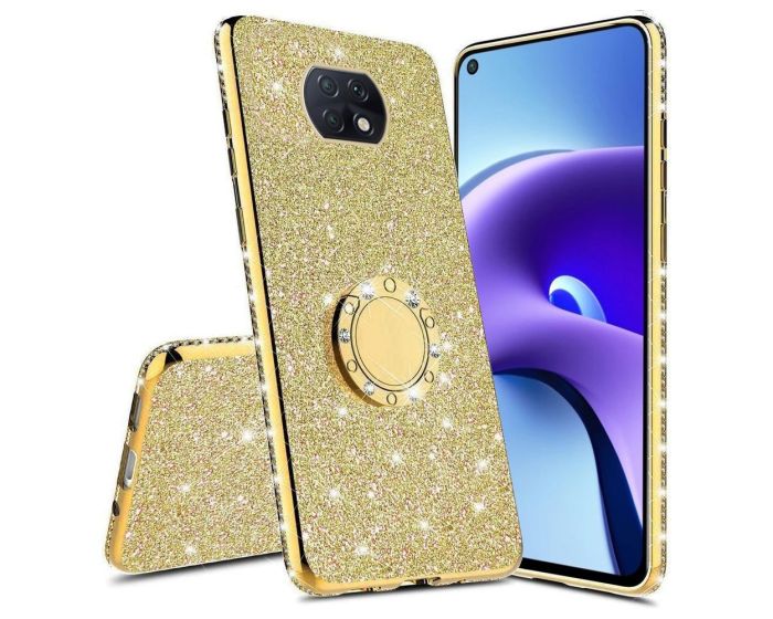Diamond Ring Case με Electro Bumper και Glitter - Gold (Xiaomi Redmi Note 9T 5G)