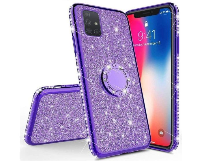 Diamond Ring Case με Electro Bumper και Glitter - Purple (Samsung Galaxy A51 5G)