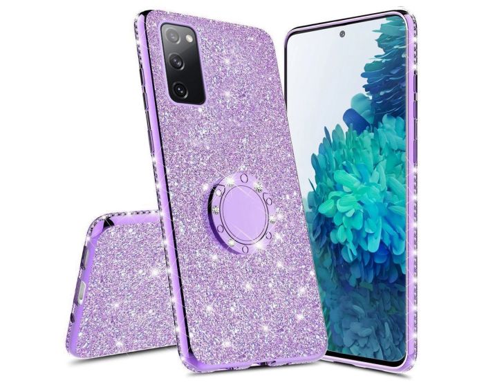 Diamond Ring Case με Electro Bumper και Glitter - Purple (Samsung Galaxy S20 FE)