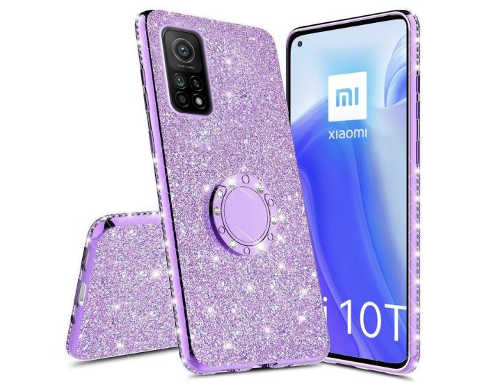 Diamond Ring Case με Electro Bumper και Glitter - Purple (Xiaomi Mi 10T 5G / 10T Pro 5G)