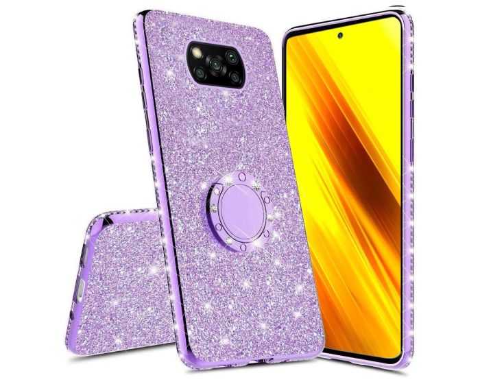 Diamond Ring Case με Electro Bumper και Glitter - Purple (Xiaomi Poco X3 NFC / X3 Pro)