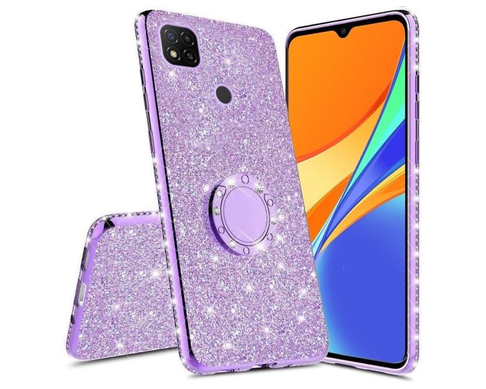 Diamond Ring Case με Electro Bumper και Glitter - Purple (Xiaomi Redmi 9C)