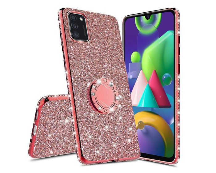 Diamond Ring Case με Electro Bumper και Glitter - Red (Samsung Galaxy M51)