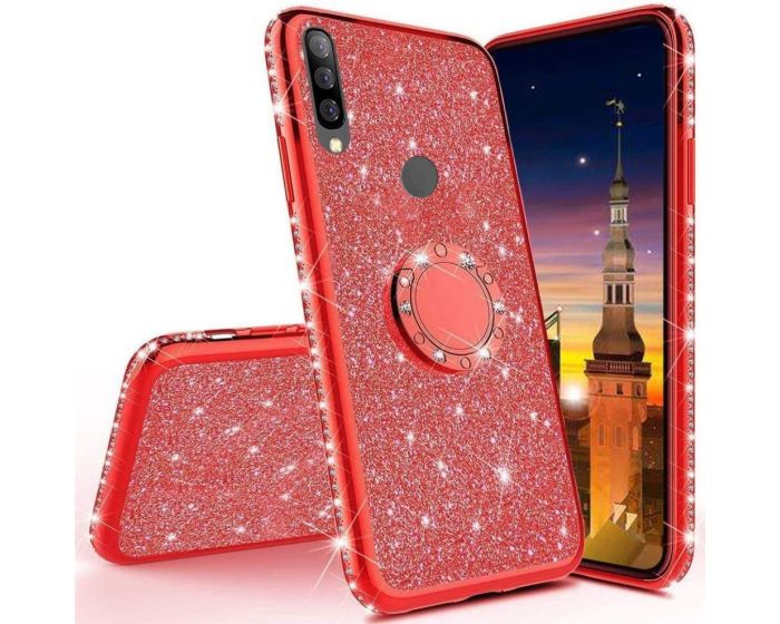 Diamond Ring Case με Electro Bumper και Glitter - Red (Huawei P40 Lite E)