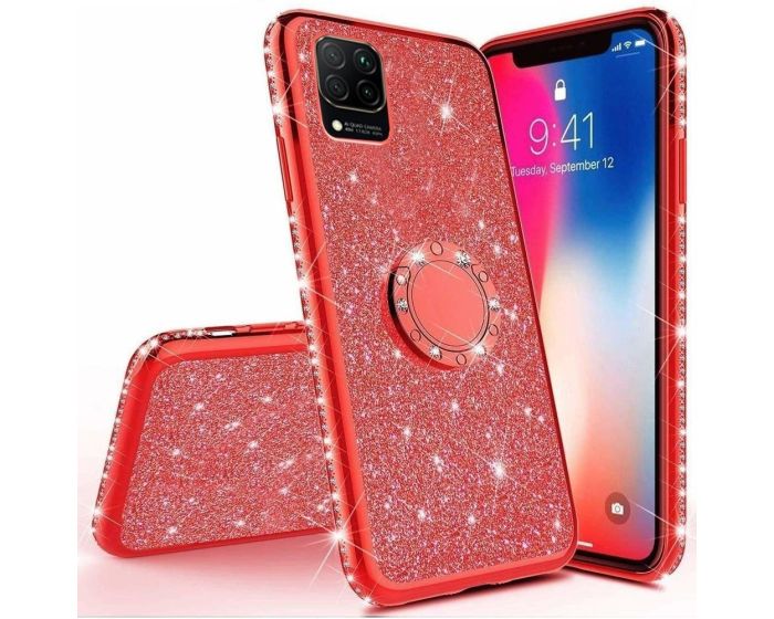 Diamond Ring Case με Electro Bumper και Glitter - Red (Huawei Y5P / Honor 9s)