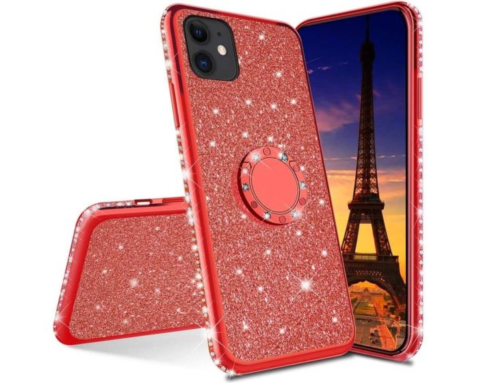 Diamond Ring Case με Electro Bumper και Glitter - Red (iPhone 12 Pro Max)