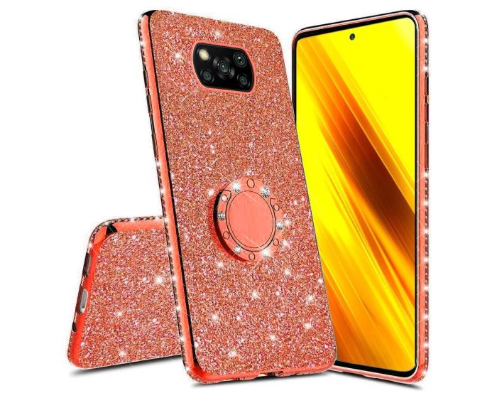 Diamond Ring Case με Electro Bumper και Glitter - Red (Xiaomi Poco X3 NFC / X3 Pro)