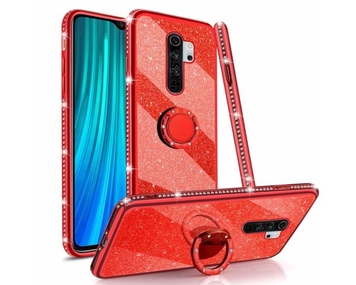 Diamond Ring Case με Electro Bumper και Glitter - Red (Xiaomi Redmi Note 8 Pro)