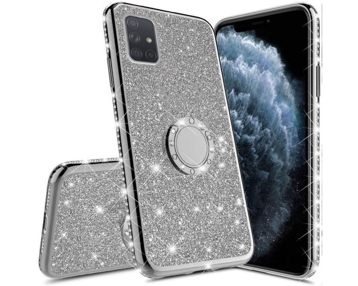 Diamond Ring Case με Electro Bumper και Glitter - Silver (Samsung Galaxy A51 5G)