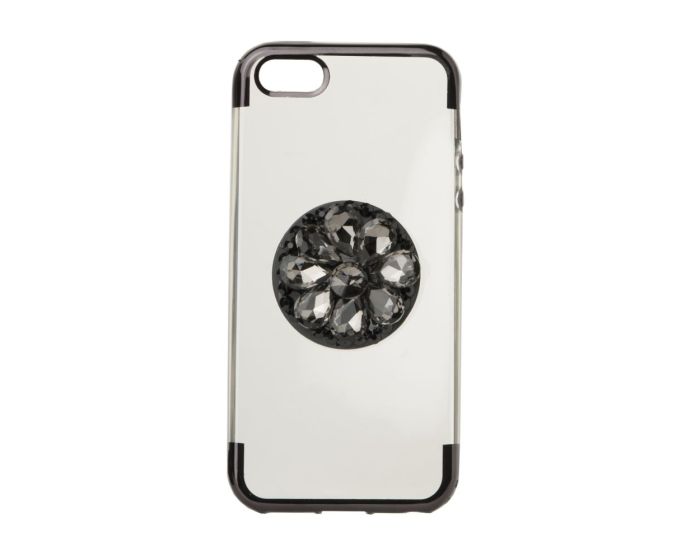 Diamond Stand TPU Silicone Case - Θήκη Σιλικόνης Clear / Black (iPhone 5 / 5s / SE)