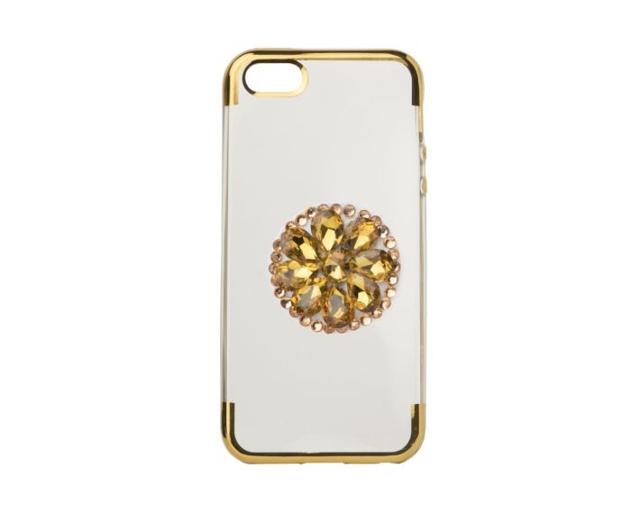 Diamond Stand TPU Silicone Case - Θήκη Σιλικόνης Clear / Gold (iPhone 5 / 5s / SE)