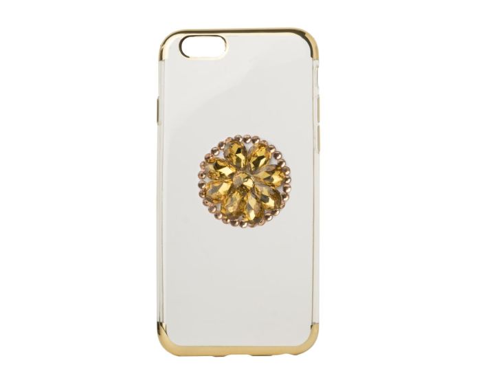 Diamond Stand TPU Silicone Case - Θήκη Σιλικόνης Clear / Gold (iPhone 6 / 6s)