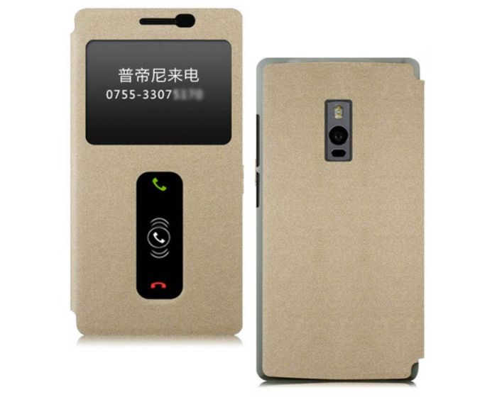 Dual Window Preview Case με Δυνατότητα Πλάγιας Στήριξης - Gold (OnePlus Two)