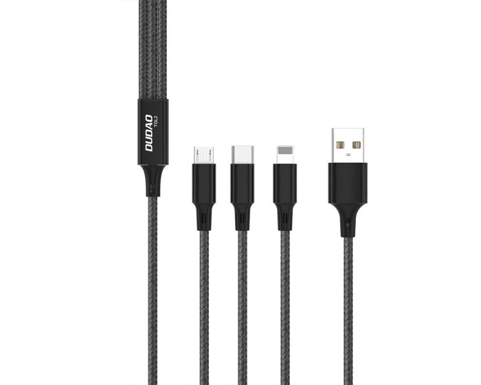 Dudao TGL2 3 in1 Cable USB to Lightning / Type-C / micro USB 6A Καλώδιο Φόρτισης 1m - Black