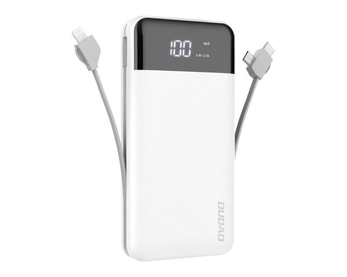 Dudao K1Pro Power Bank 2x USB Port 3A 20000mAh with Micro USB, Lightning, Type-C Cables - White
