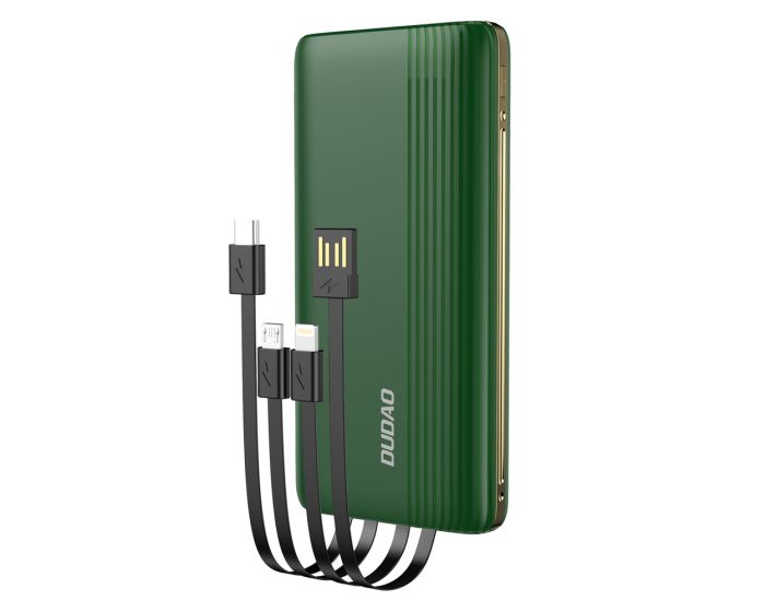 Dudao K4Pro Power Bank 2x USB Port 2A 10000mAh with USB, Micro USB, Lightning, Type-C Cables - Green