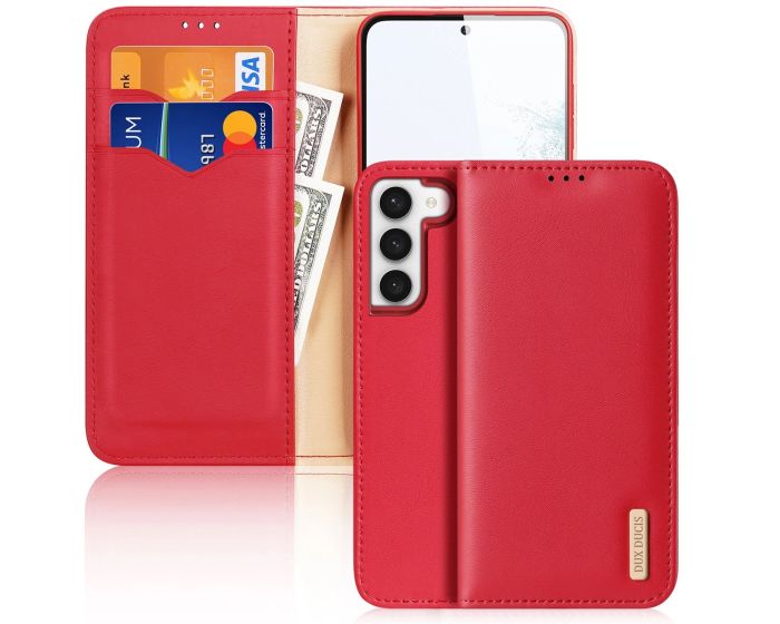DUX DUCIS Hivo Leather RFID Wallet Case Δερμάτινη Θήκη Πορτοφόλι με Stand - Red (Samsung Galaxy S23)