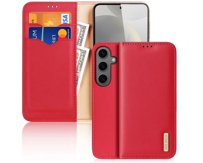 DUX DUCIS Hivo Leather RFID Wallet Case Δερμάτινη Θήκη Πορτοφόλι με Stand - Red (Samsung Galaxy S24 Plus)