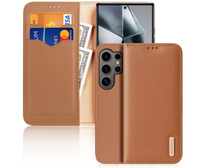 DUX DUCIS Hivo Leather RFID Wallet Case Δερμάτινη Θήκη Πορτοφόλι με Stand - Brown (Samsung Galaxy S24 Ultra)