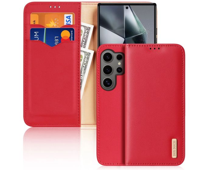 DUX DUCIS Hivo Leather RFID Wallet Case Δερμάτινη Θήκη Πορτοφόλι με Stand - Red (Samsung Galaxy S24 Ultra)
