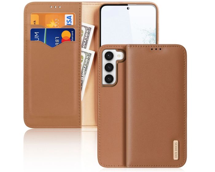 DUX DUCIS Hivo Leather RFID Wallet Case Δερμάτινη Θήκη Πορτοφόλι με Stand - Brown (Samsung Galaxy S23)