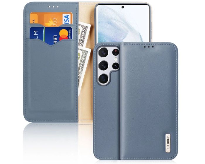 DUX DUCIS Hivo Leather RFID Wallet Case Δερμάτινη Θήκη Πορτοφόλι με Stand - Blue (Samsung Galaxy S22 Ultra 5G)