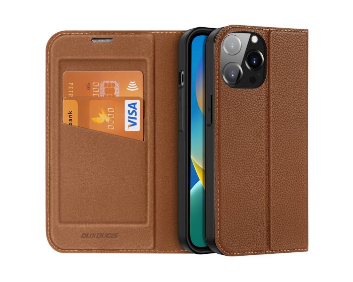 DUX DUCIS Skin X2 Wallet Case Θήκη Πορτοφόλι με Stand - Brown (iPhone 14 Pro Max)