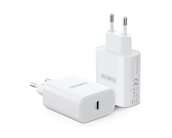 Duzzona T3 Wall Charger Type-C 20W PD QC3.0 Αντάπτορας Φόρτισης Τοίχου - White