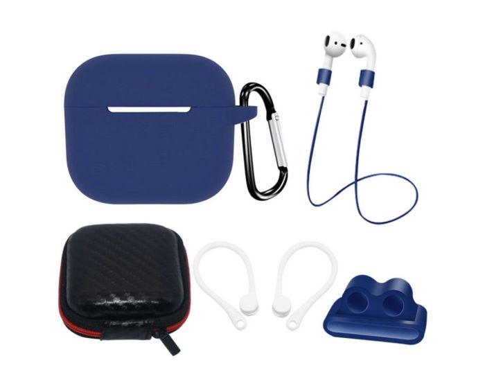 AirPods 3 Silicone Case Set + Case/Ear Hook/Neck Strap/Watch Strap Holder/Carabiner Clasp - Blue - MT83073