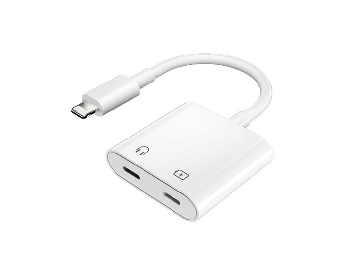 EGOBOO Dual Lightning Adapter for Charging and Audio - White