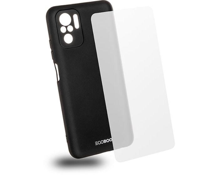 EGOBOO Rubber TPU Case + Tempered Glass Θήκη Σιλικόνης Black (Xiaomi Redmi Note 10 / 10S / Poco M5s)