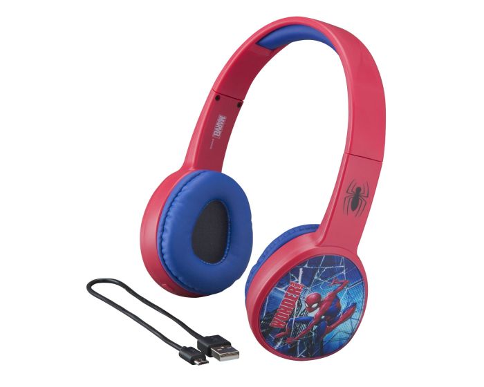 eKids Spiderman Headphones (SM-B36VM) Ασύρματα Παιδικά Ακουστικά με Ασφαλή Μέγιστη Ένταση Ήχου - Red / Blue