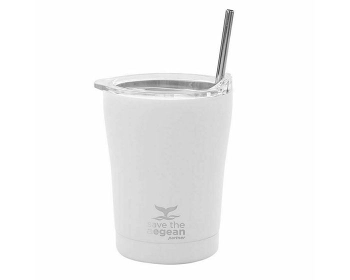 Estia Coffee Mug Save The Aegean Stainless Steel 350ml (01-12434) Ισοθερμικό Ποτήρι με Καλαμάκι - Pure White