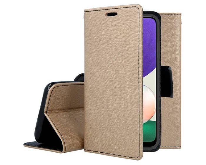 Tel1 Fancy Diary Case Θήκη Πορτοφόλι με δυνατότητα Stand Gold / Black (Samsung Galaxy A22 5G)