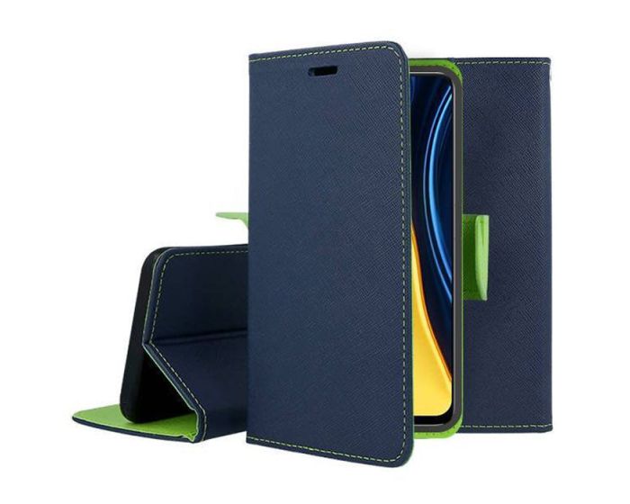Tel1 Fancy Diary Case Θήκη Πορτοφόλι με δυνατότητα Stand Navy / Lime (Xiaomi 12 / 12X)