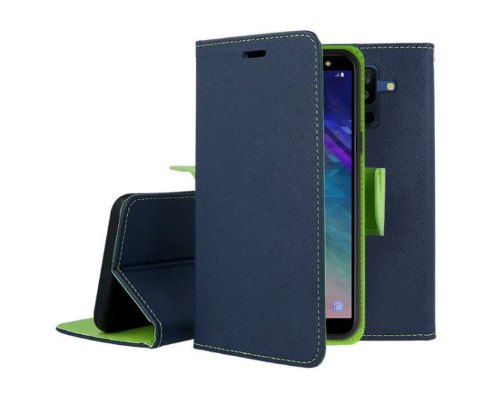 Tel1 Fancy Diary Θήκη Πορτοφόλι με δυνατότητα Stand Navy / Lime (Samsung Galaxy A6 Plus 2018)