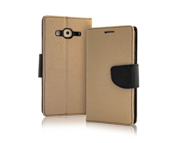 Tel1 Fancy Diary Θήκη Πορτοφόλι με δυνατότητα Stand Gold / Black (Samsung Galaxy J3 II - 2016)
